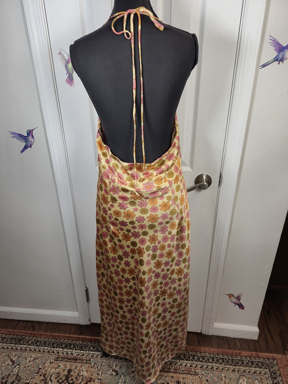 70s Floral Halter Maxi Dress - Boho Chic Summer Festival Gown - Picture 2 of 7